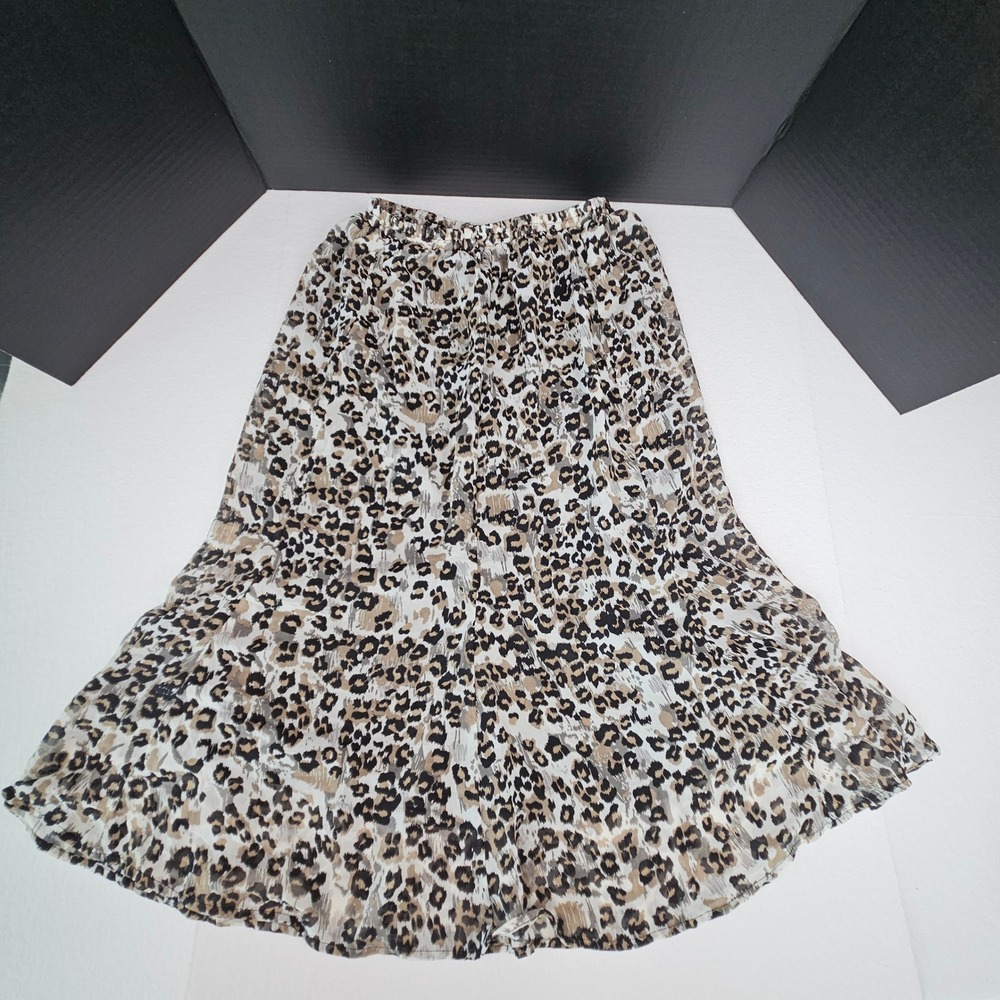 Two Twenty Leopard Print Lined Midi Skirt Brown Black Animal Elastic Waist PM